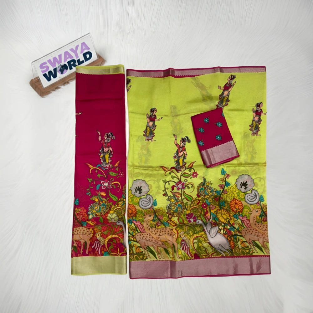 Pure Digital Printed Mangalagiri Pattu by Cotton Handloom Lehenga Set – Premium Traditional Wear