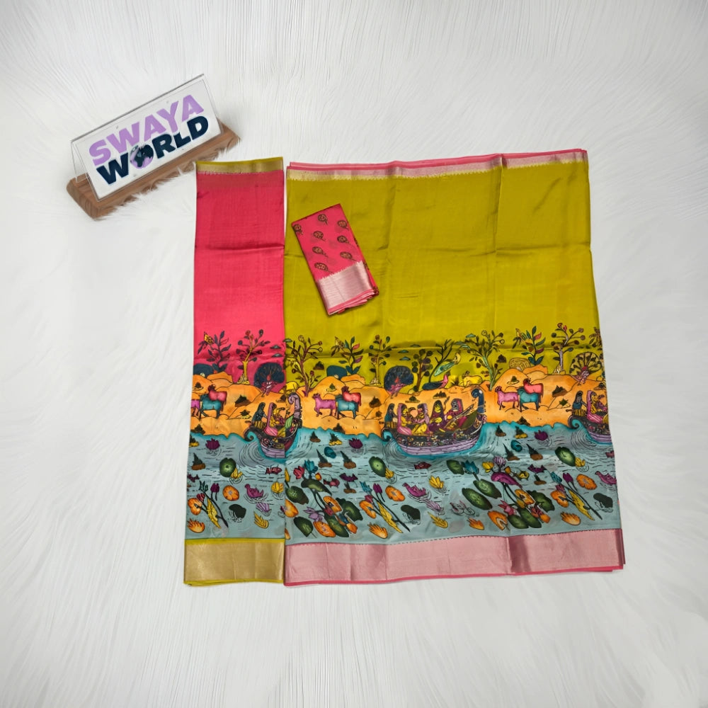 Pure Digital Printed Mangalagiri Pattu by Cotton Handloom Lehenga Set – Premium Traditional Wear