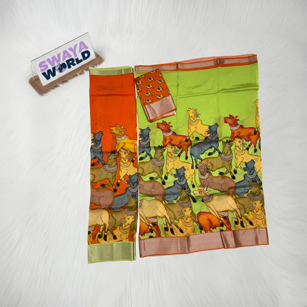 Pure Digital Printed Mangalagiri Pattu by Cotton Handloom Lehenga Set – Premium Traditional Wear