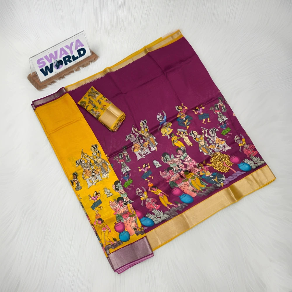 Pure Digital Printed Mangalagiri Pattu by Cotton Handloom Lehenga Set – Premium Traditional Wear