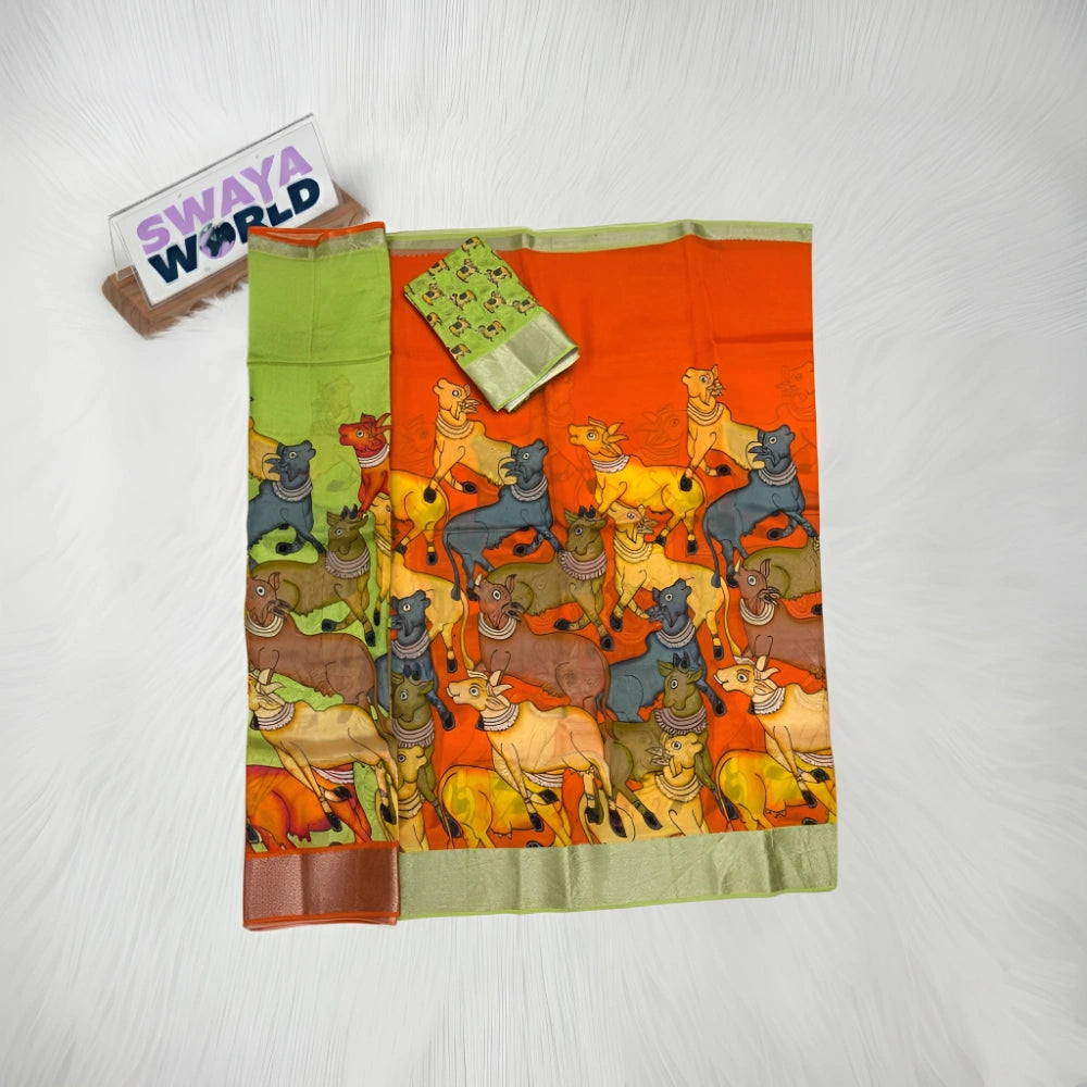 Pure Digital Printed Mangalagiri Pattu by Cotton Handloom Lehenga Set – Premium Traditional Wear