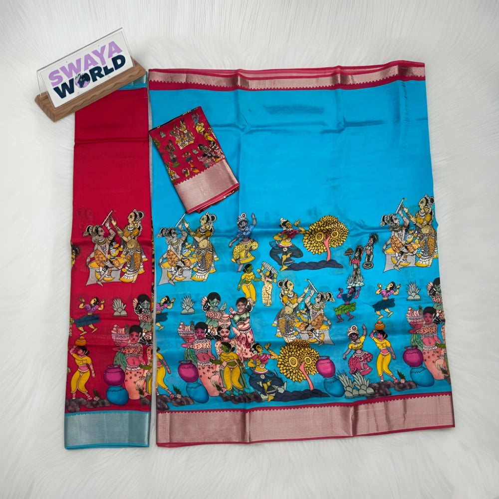 Pure Digital Printed Mangalagiri Pattu by Cotton Handloom Lehenga Set – Premium Traditional Wear