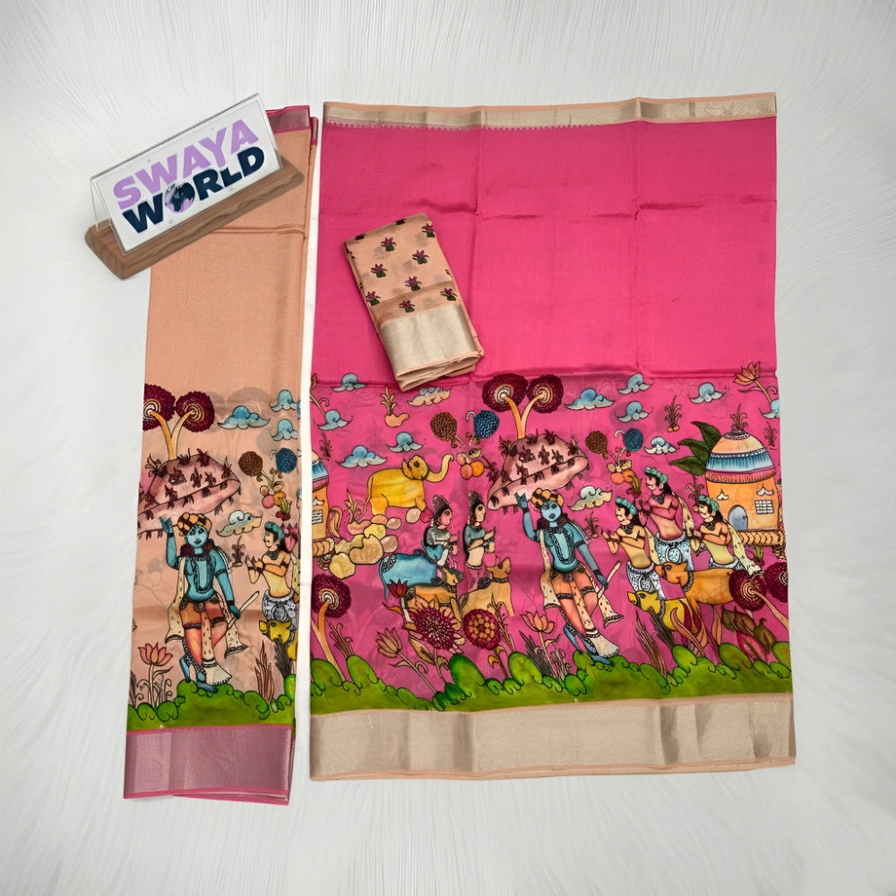 Pure Digital Printed Mangalagiri Pattu by Cotton Handloom Lehenga Set – Premium Traditional Wear