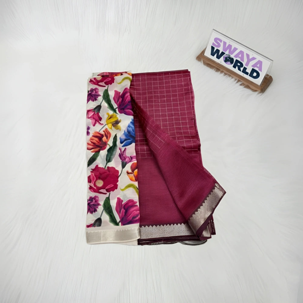 Two scarves, one floral and one red checkered, with a 'Swaya World' box on a white background.
