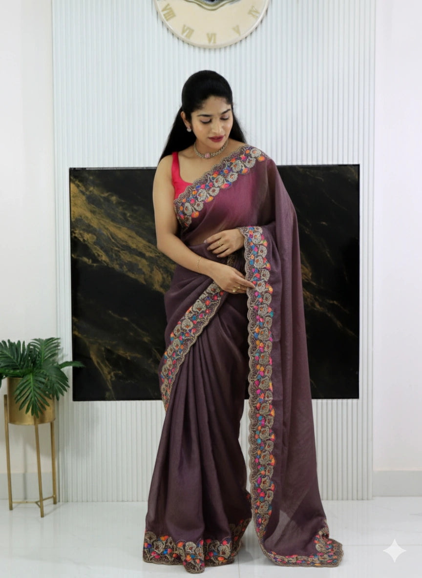 Soft Crush Silk Saree with Allover Sequins Butta, Thread Embroidery & Fancy Blouse