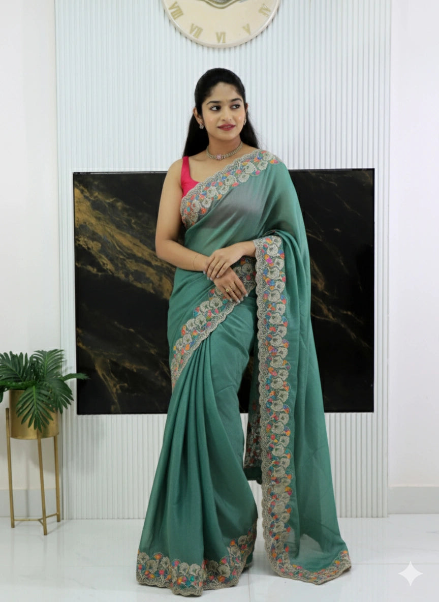 Soft Crush Silk Saree with Allover Sequins Butta, Thread Embroidery & Fancy Blouse