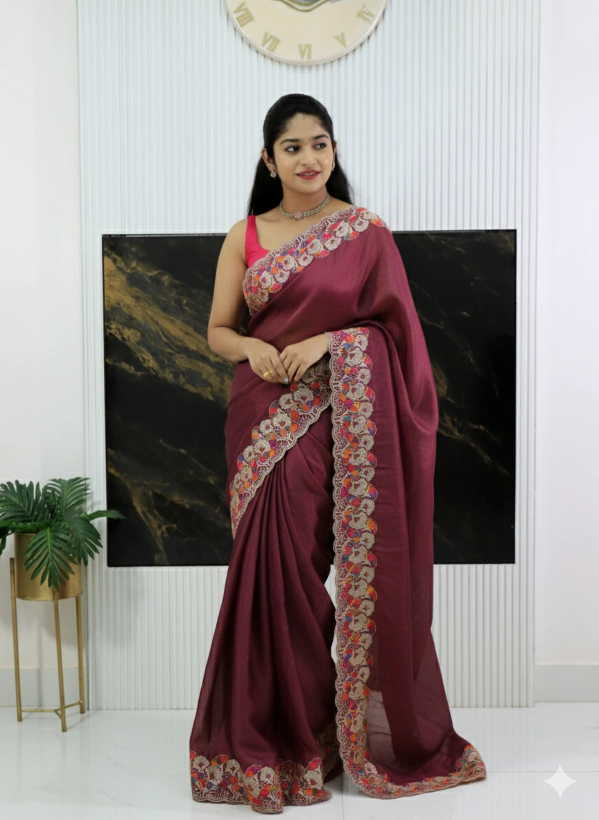 Soft Crush Silk Saree with Allover Sequins Butta, Thread Embroidery & Fancy Blouse