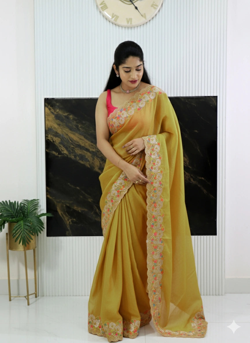 Soft Crush Silk Saree with Allover Sequins Butta, Thread Embroidery & Fancy Blouse