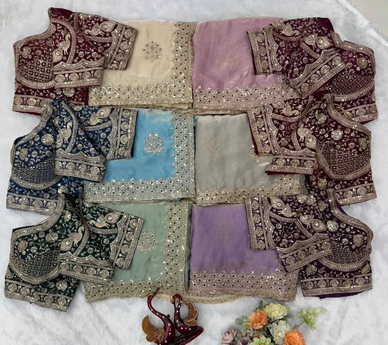 Premium Frendy Satin Saree with Sequence & Zari Embroidery – Heavy Stitched Blouse