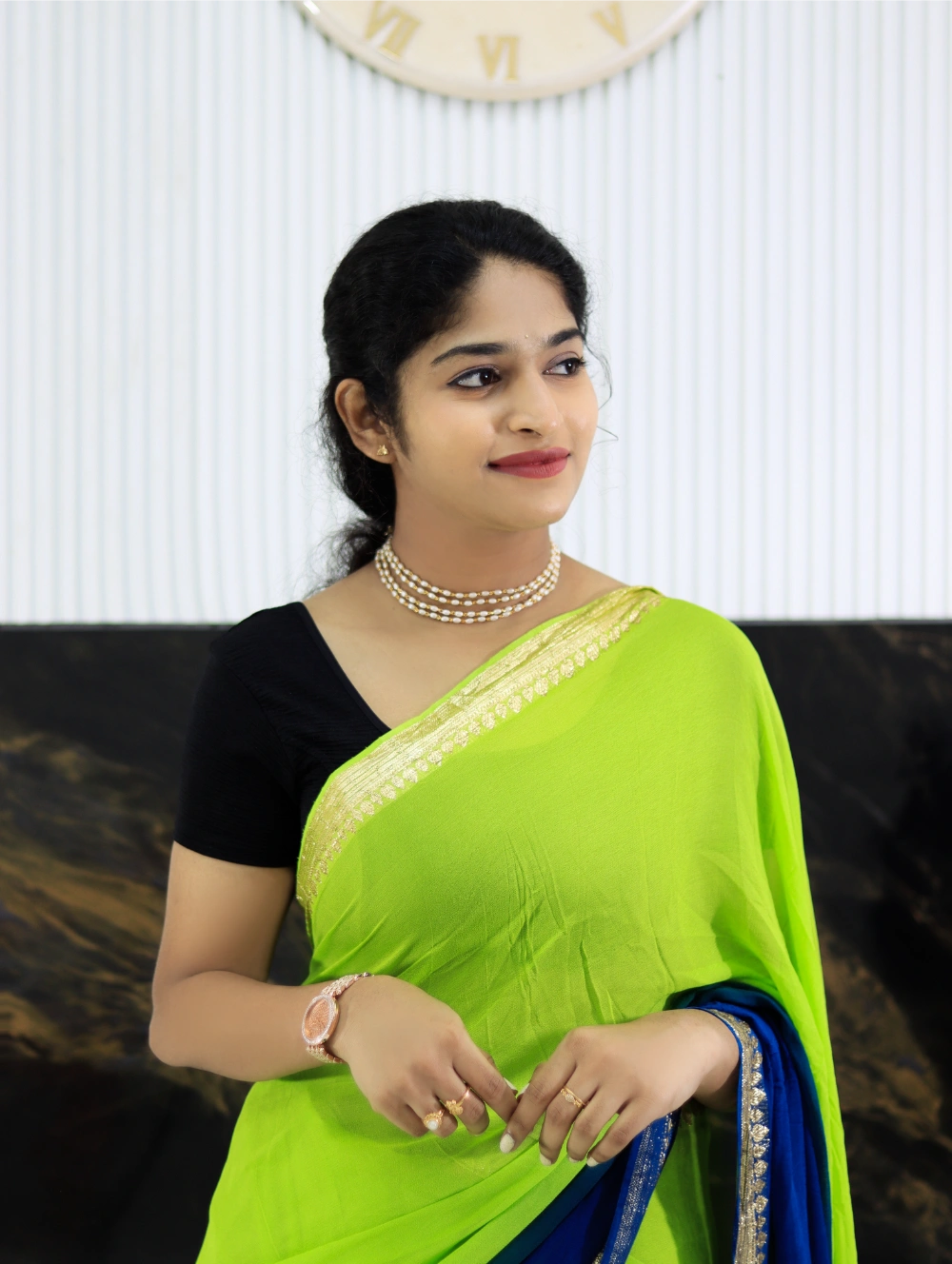 Pure Viscose Georgette Saree with Viscose Contrast Blouse in Green-Blue Shaded – Lightweight & Elegant Party Wear