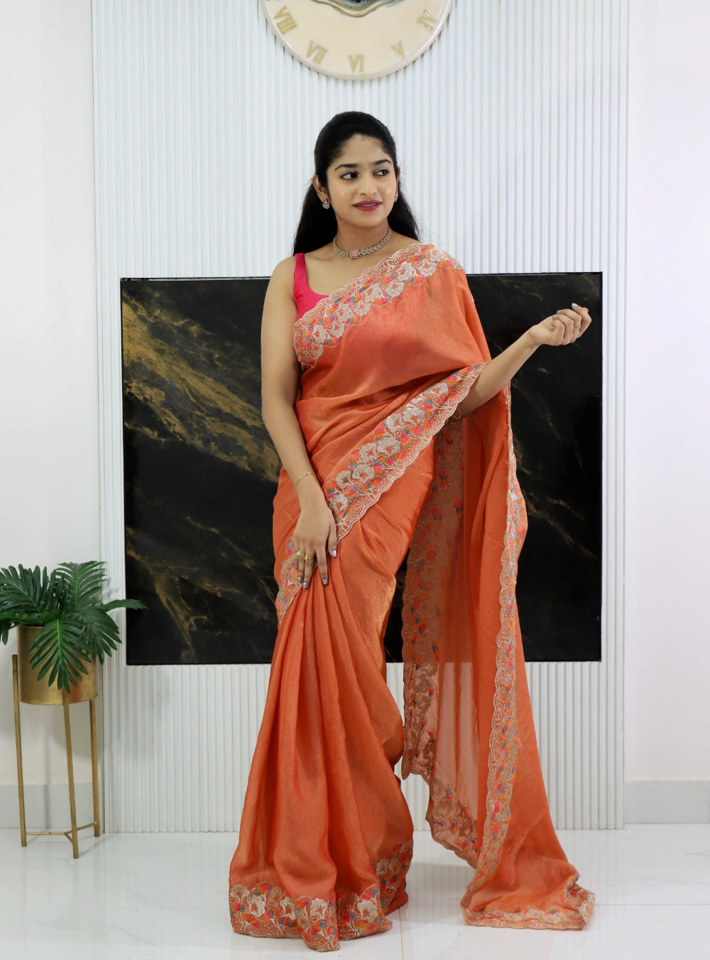 Soft Crush Silk Saree with Allover Sequins Butta, Thread Embroidery & Fancy Blouse
