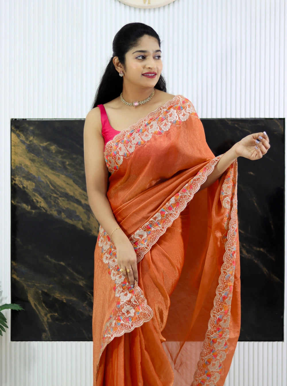 Soft Crush Silk Saree with Allover Sequins Butta, Thread Embroidery & Fancy Blouse