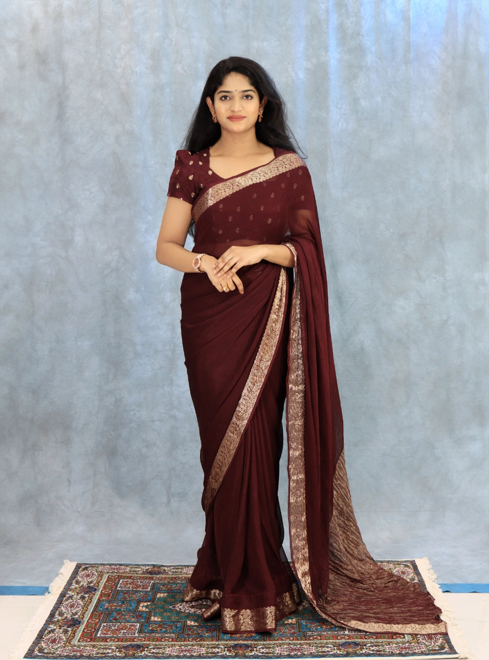Viscose Georgette Saree with Butti Design Blouse – Soft Drape & Elegant Finish