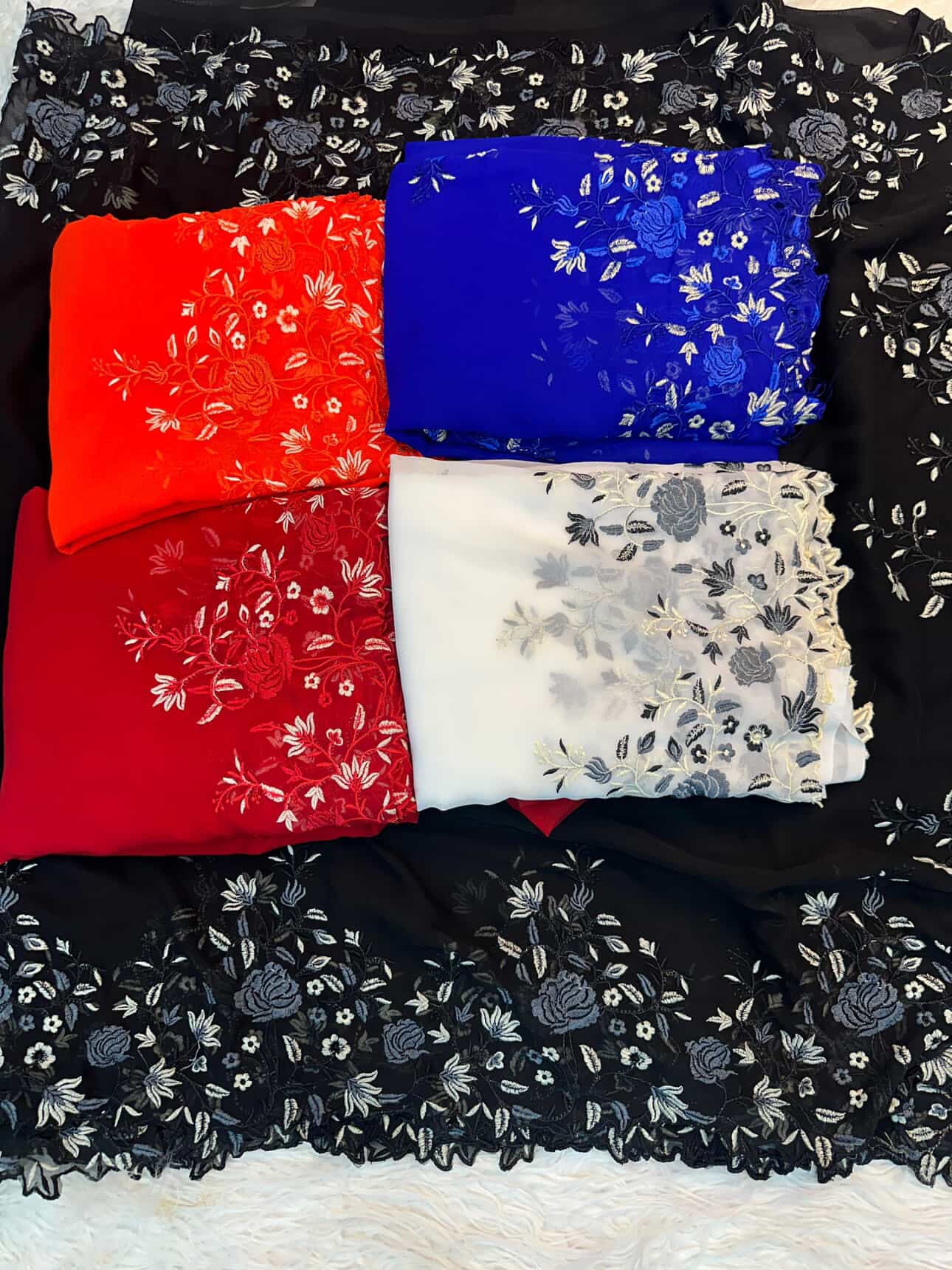 Royal Blue Pure Georgette Saree with Shaded Floral Embroidery Border & Butti Work Blouse