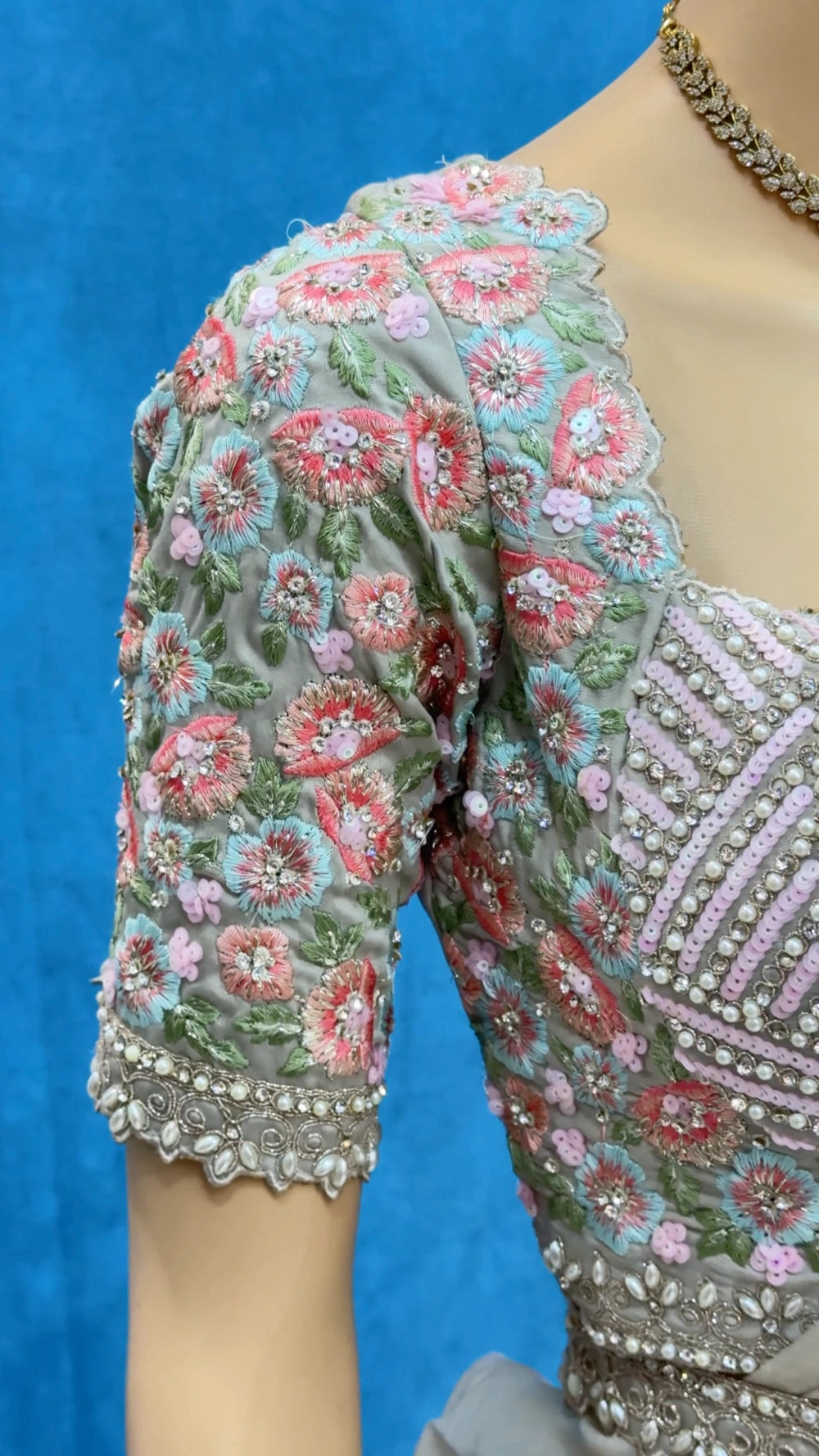 Ivory Lover’s 1-Min Ready-to-Wear Saree in Space Silk with Sequin & Pearl Lace – Fully Stitched Designer Blouse Included