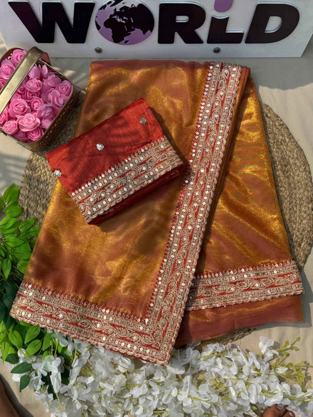 Soft NC Twill Saree with Sequin & Dori Embroidery – Mono Bangalori Sequin Blouse Included