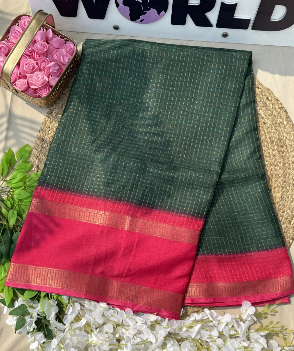 BANNO – Pure Moss Bandhani Print Saree with Mirror Work & Contrast Piping – Running Blouse Included