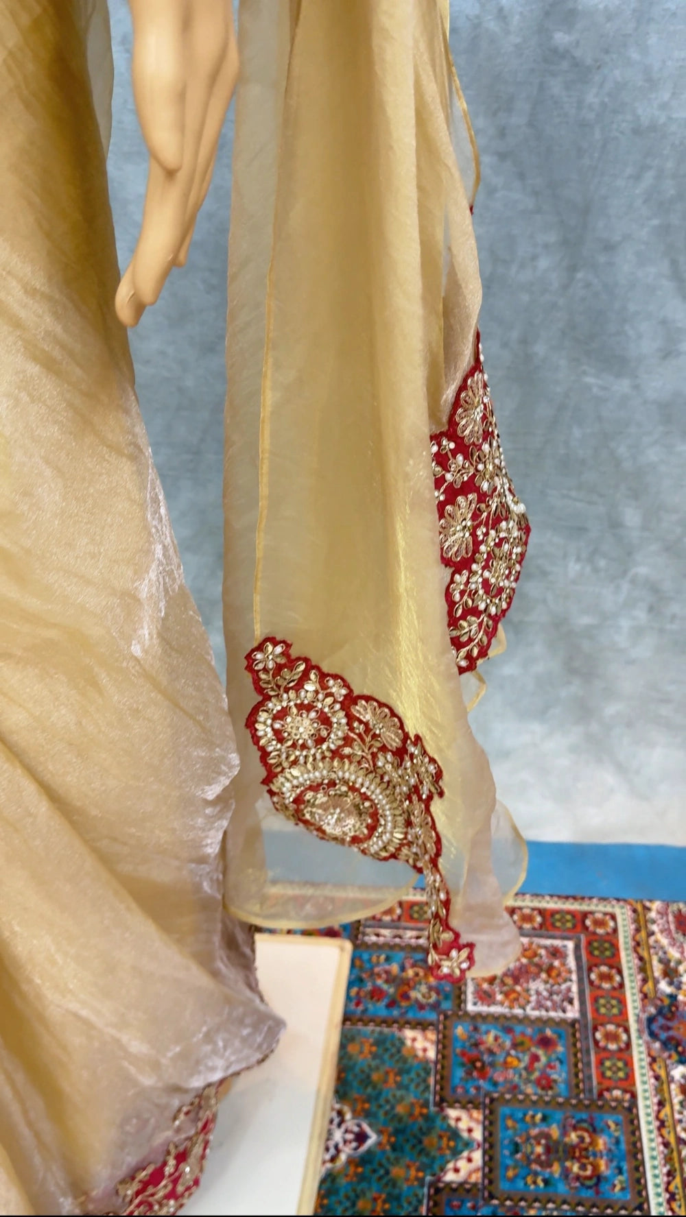 Pre-Stitched Ready-to-Wear Organza Satin Saree with Sequin, Pearl & Embroidery Border + Designer Tube & Jacket Blouse Set #Crystal1MinSaree