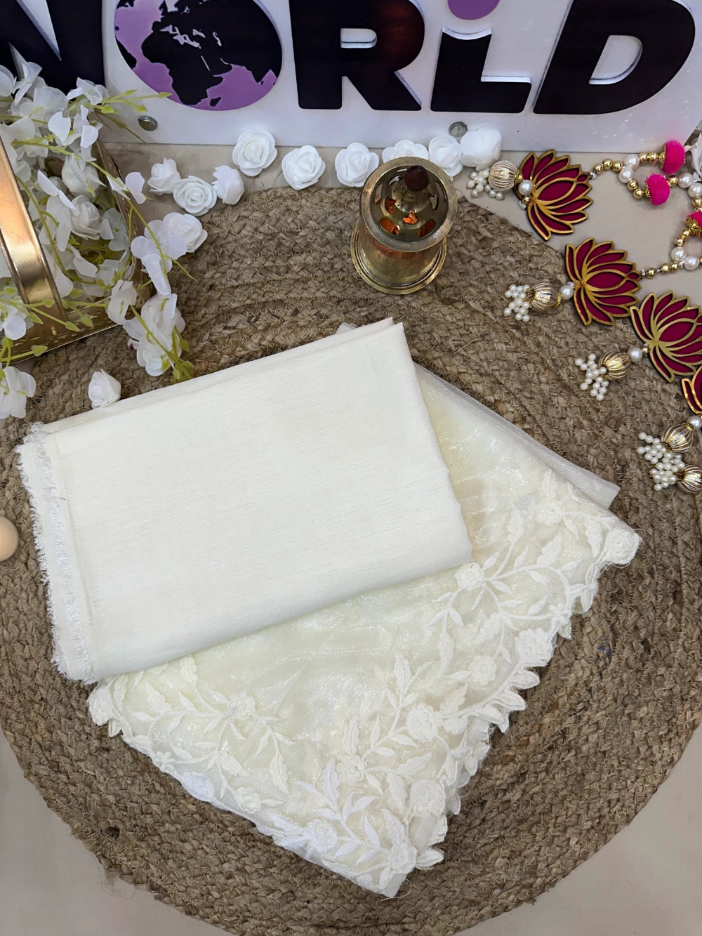 Premium Pure Twillnet Saree with Tone-to-Tone Multithread Work & Scalloped Border – Bangalori Silk Blouse Included