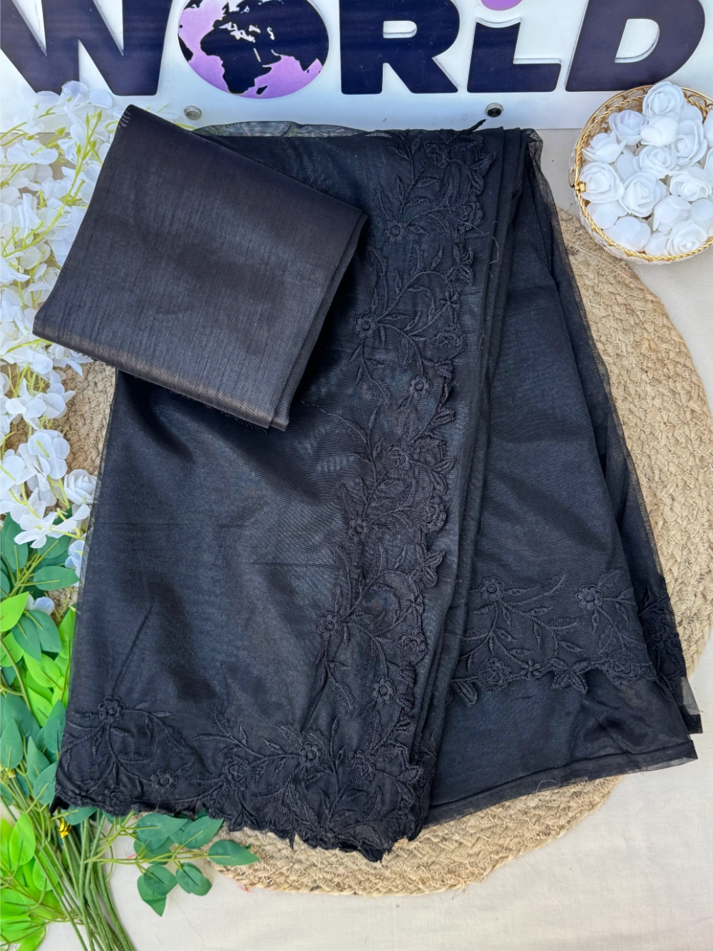 Premium Pure Twillnet Saree with Tone-to-Tone Multithread Work & Scalloped Border – Bangalori Silk Blouse Included