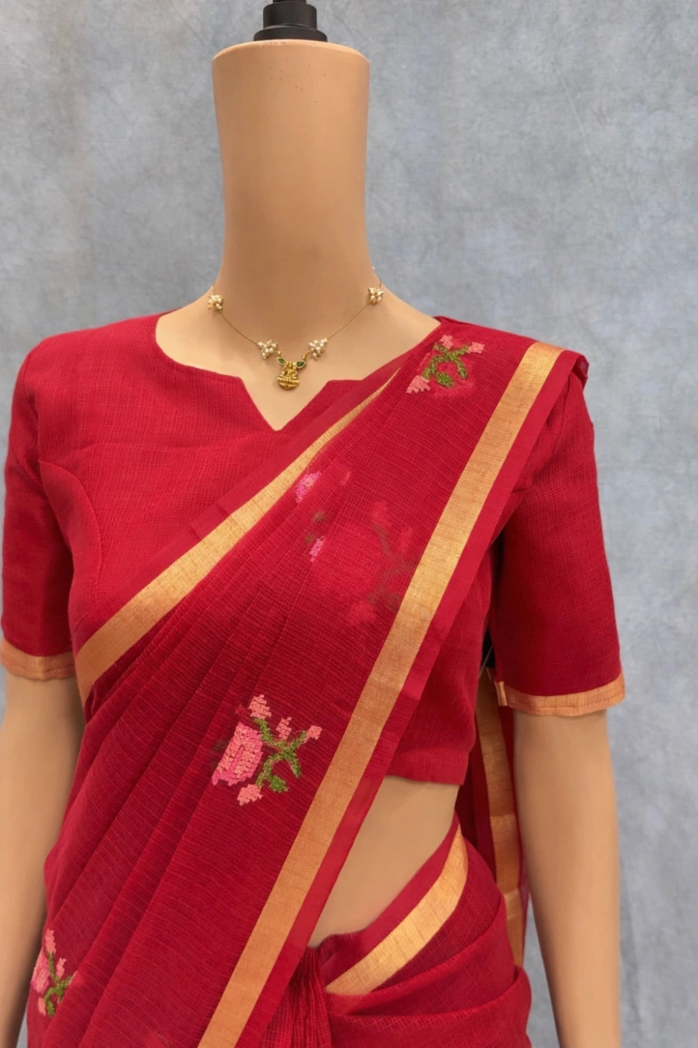 Premium Pure Kota Doriya Silk Saree with Lotus Multithread Work & Pure Border