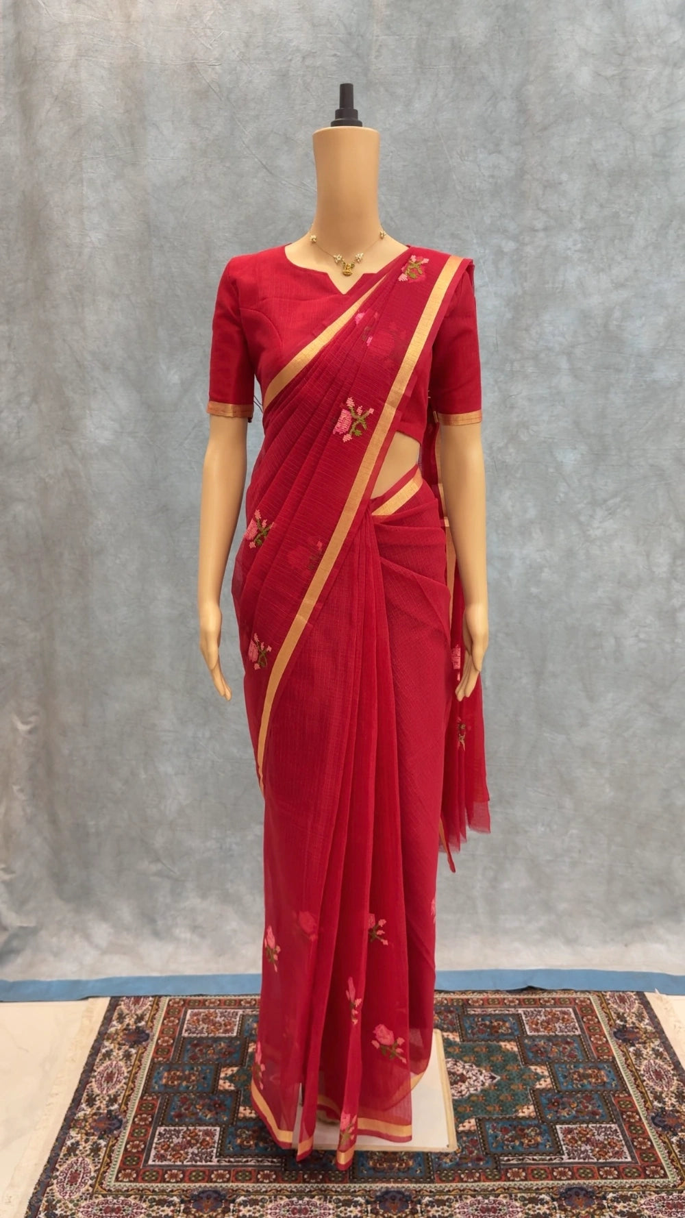 Premium Pure Kota Doriya Silk Saree with Lotus Multithread Work & Pure Border