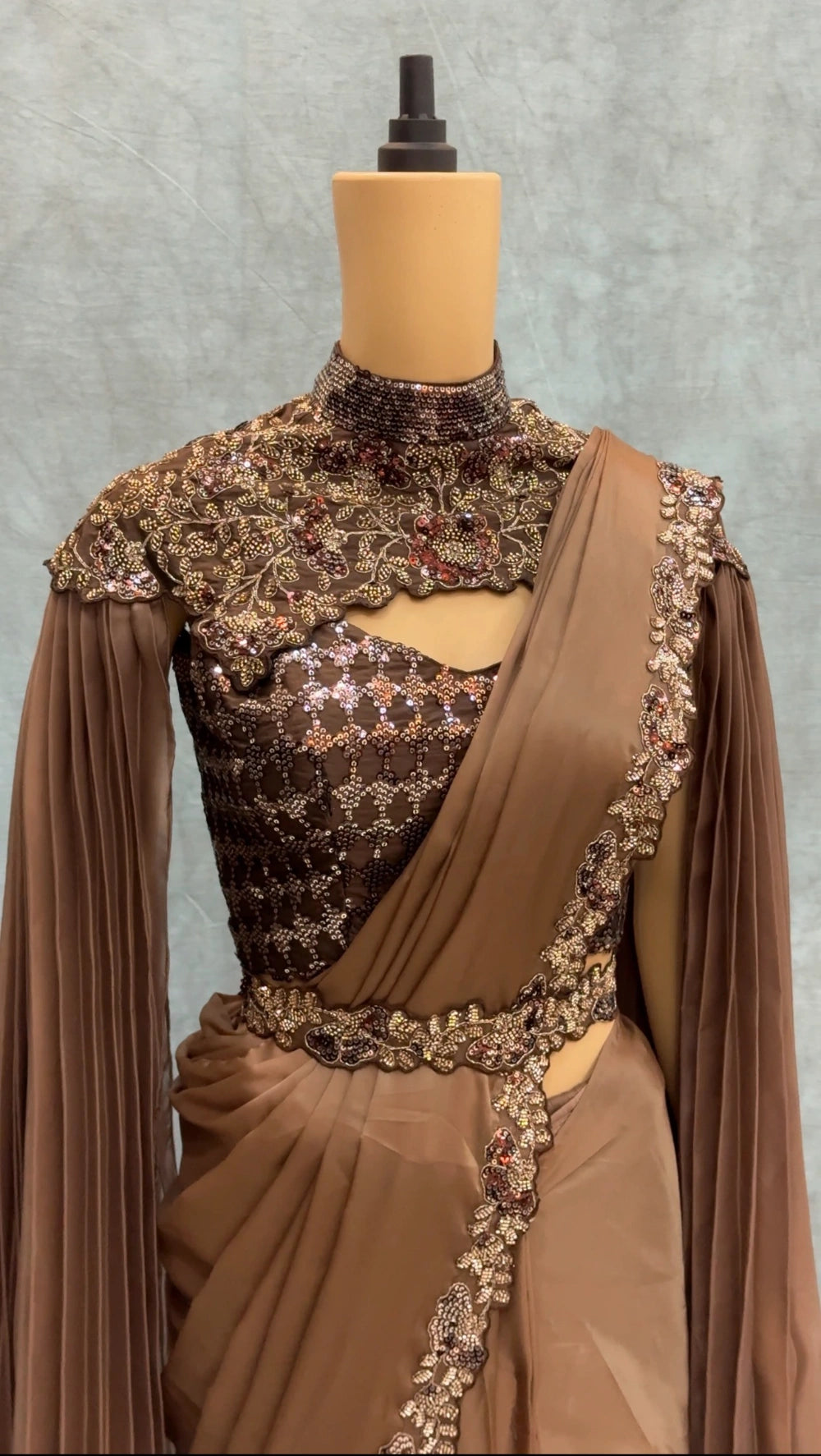 Borwniee1MinSaree – Ready-to-Wear Premium Space Silk Saree with Sequin, Pearl & Embroidery Border + Designer Blouse & Neck Belt