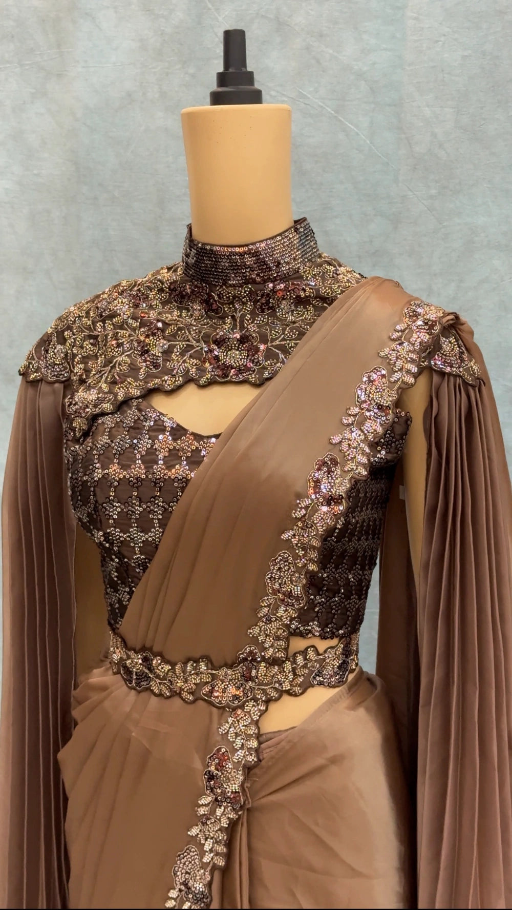 Borwniee1MinSaree – Ready-to-Wear Premium Space Silk Saree with Sequin, Pearl & Embroidery Border + Designer Blouse & Neck Belt