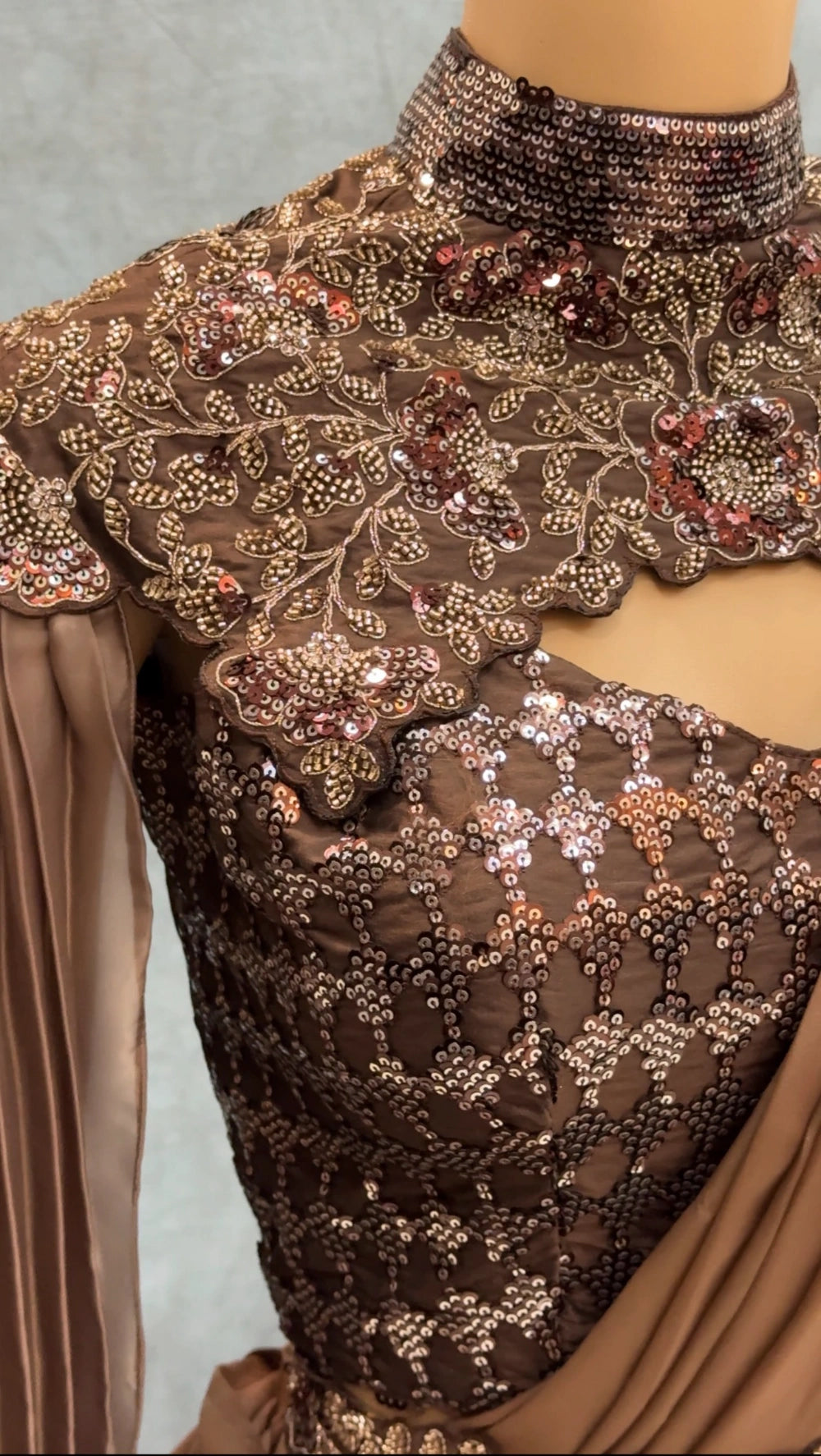 Borwniee1MinSaree – Ready-to-Wear Premium Space Silk Saree with Sequin, Pearl & Embroidery Border + Designer Blouse & Neck Belt