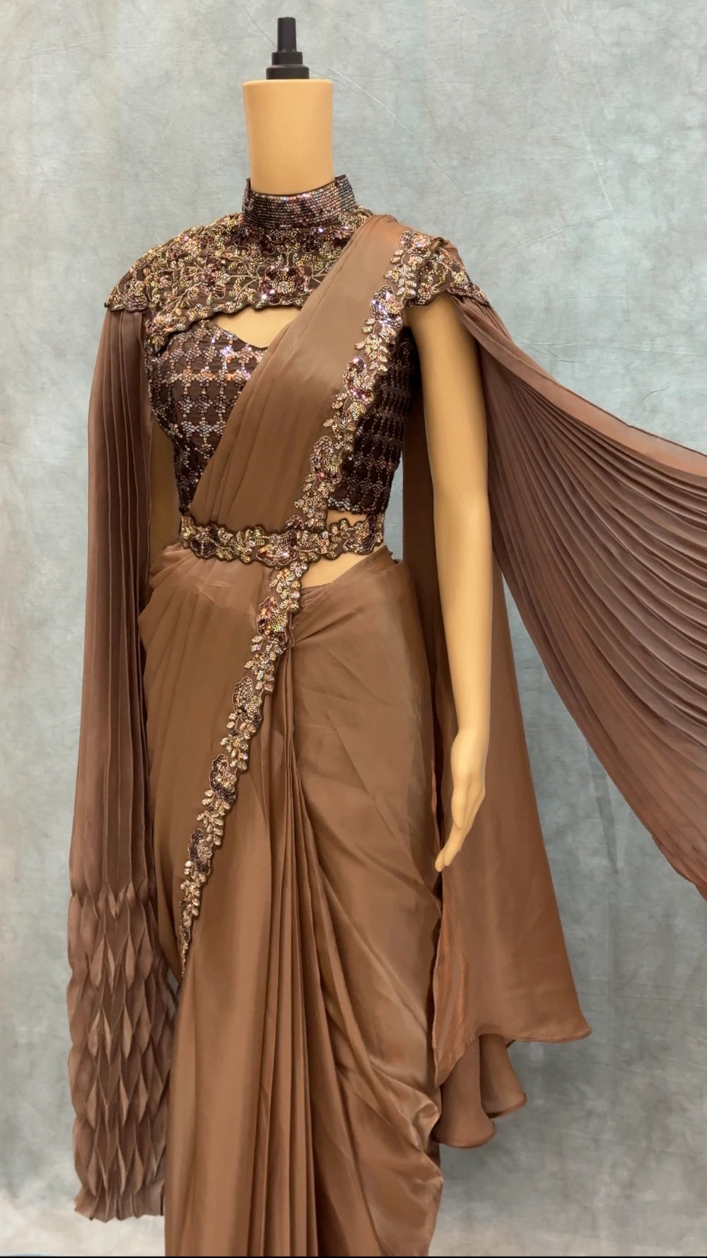 Borwniee1MinSaree – Ready-to-Wear Premium Space Silk Saree with Sequin, Pearl & Embroidery Border + Designer Blouse & Neck Belt