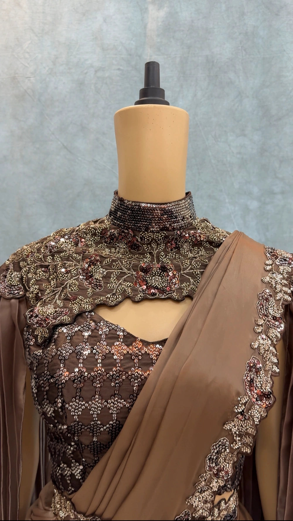 Borwniee1MinSaree – Ready-to-Wear Premium Space Silk Saree with Sequin, Pearl & Embroidery Border + Designer Blouse & Neck Belt