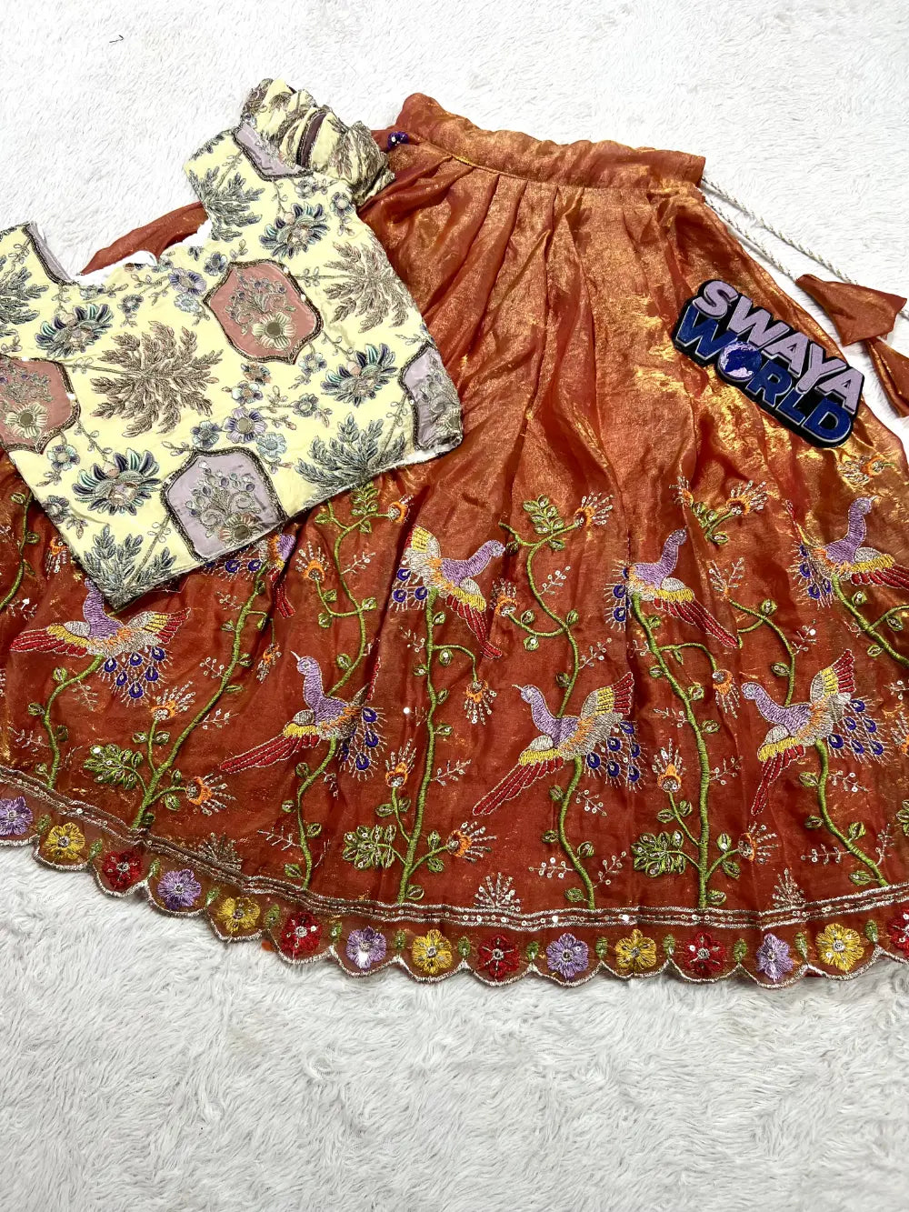 Sraavan Maas Exclusive – Soft Space Silk Embroidery Lehenga with Printed Blouse