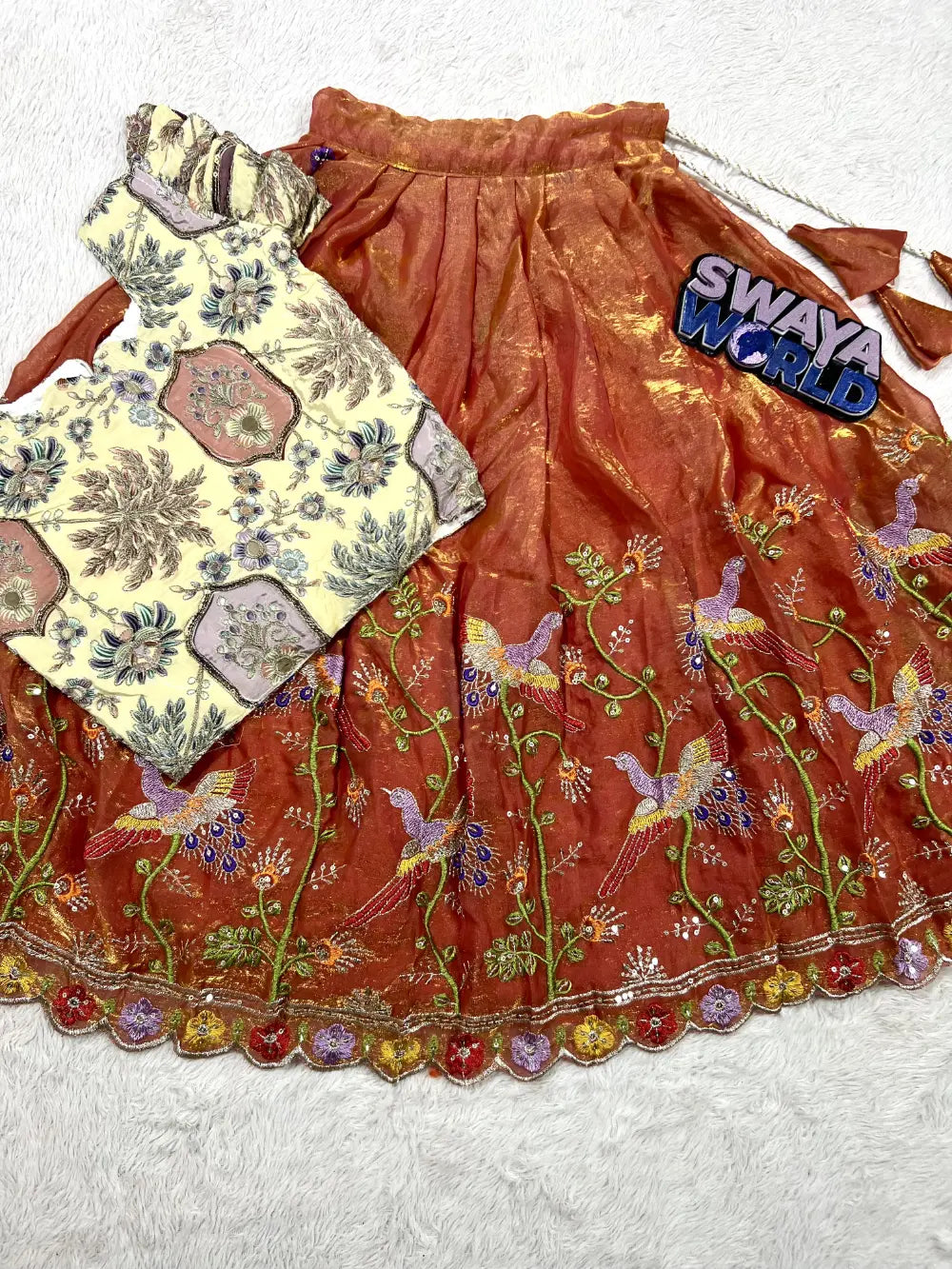 Sraavan Maas Exclusive – Soft Space Silk Embroidery Lehenga with Printed Blouse