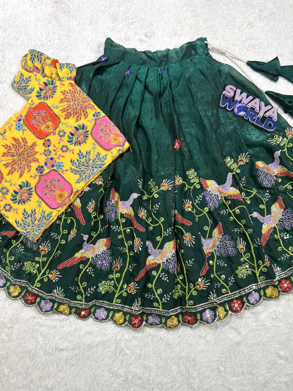 Sraavan Maas Exclusive – Soft Space Silk Embroidery Lehenga with Printed Blouse