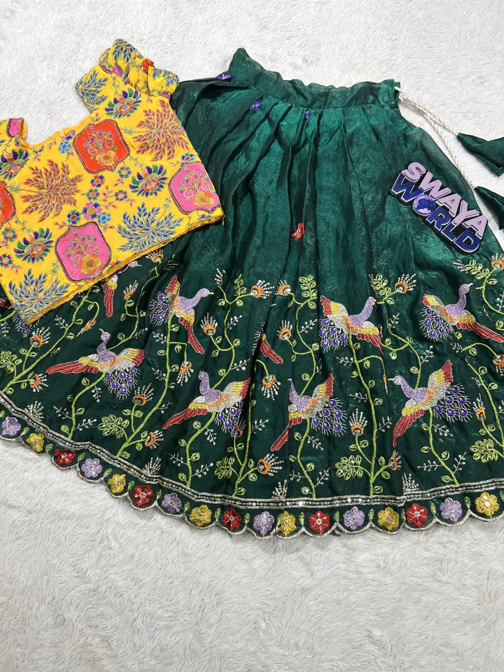Sraavan Maas Exclusive – Soft Space Silk Embroidery Lehenga with Printed Blouse