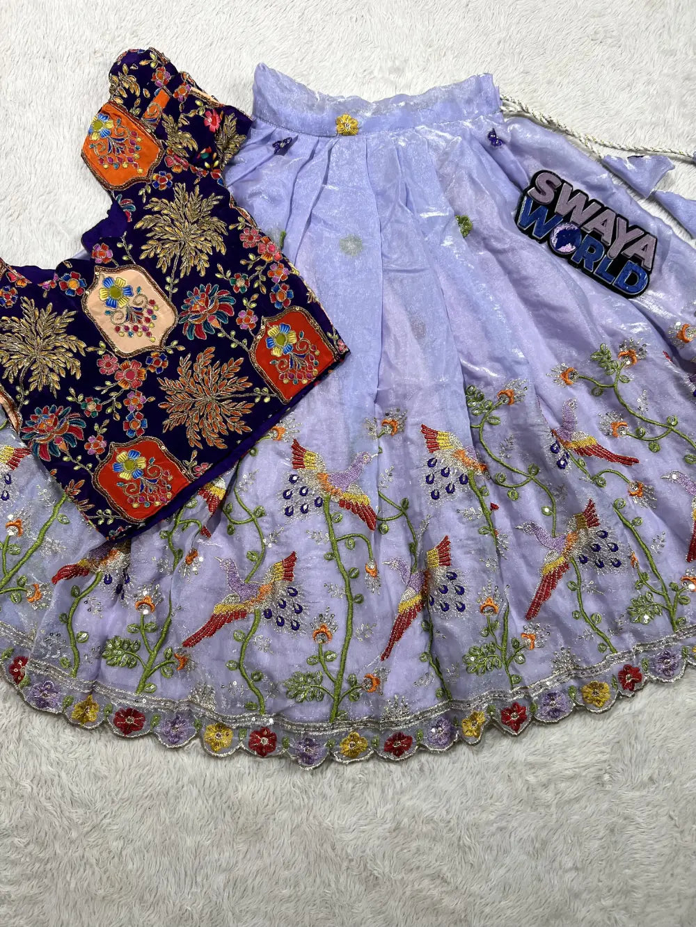 Sraavan Maas Exclusive – Soft Space Silk Embroidery Lehenga with Printed Blouse