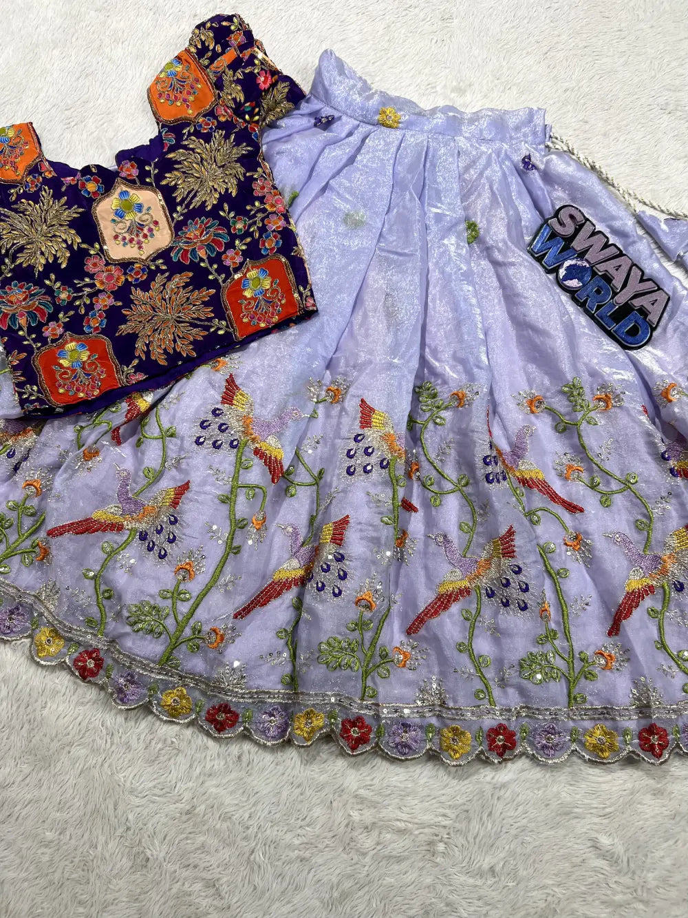 Sraavan Maas Exclusive – Soft Space Silk Embroidery Lehenga with Printed Blouse