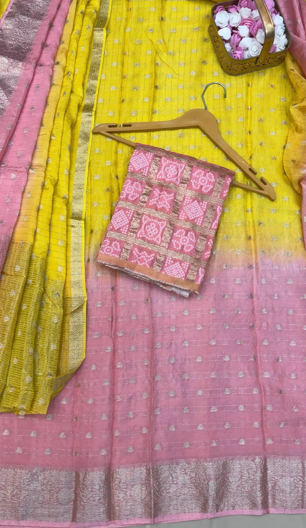 Premium Viscose Georgette Saree with Heavy Bandhani Blouse
