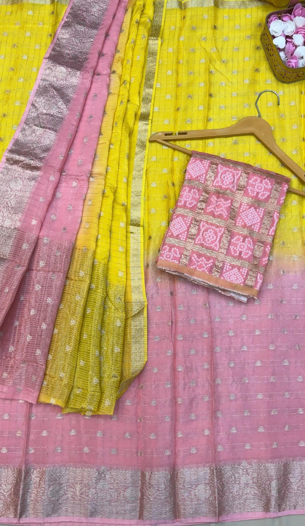 Premium Viscose Georgette Saree with Heavy Bandhani Blouse