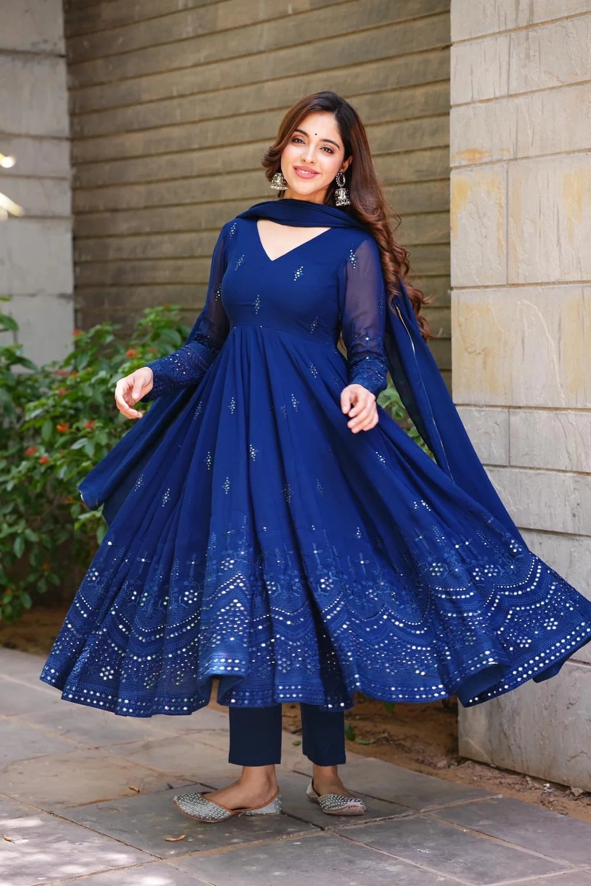 Buy Navy Blue Faux Georgette Embroidered Anarkali Suit Party Wear Online at  Best Price