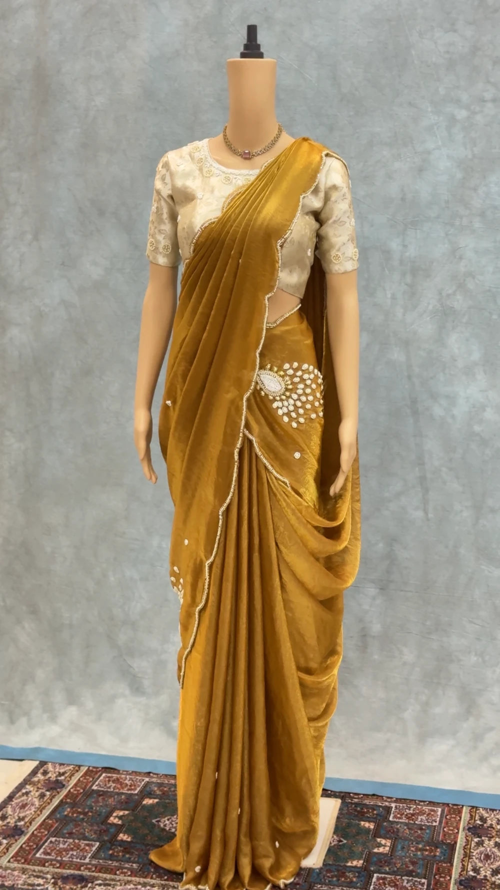 Exclusive Golden Peacock Saree – Pure Soft Space Silk with Handwork & Pearl Pallu