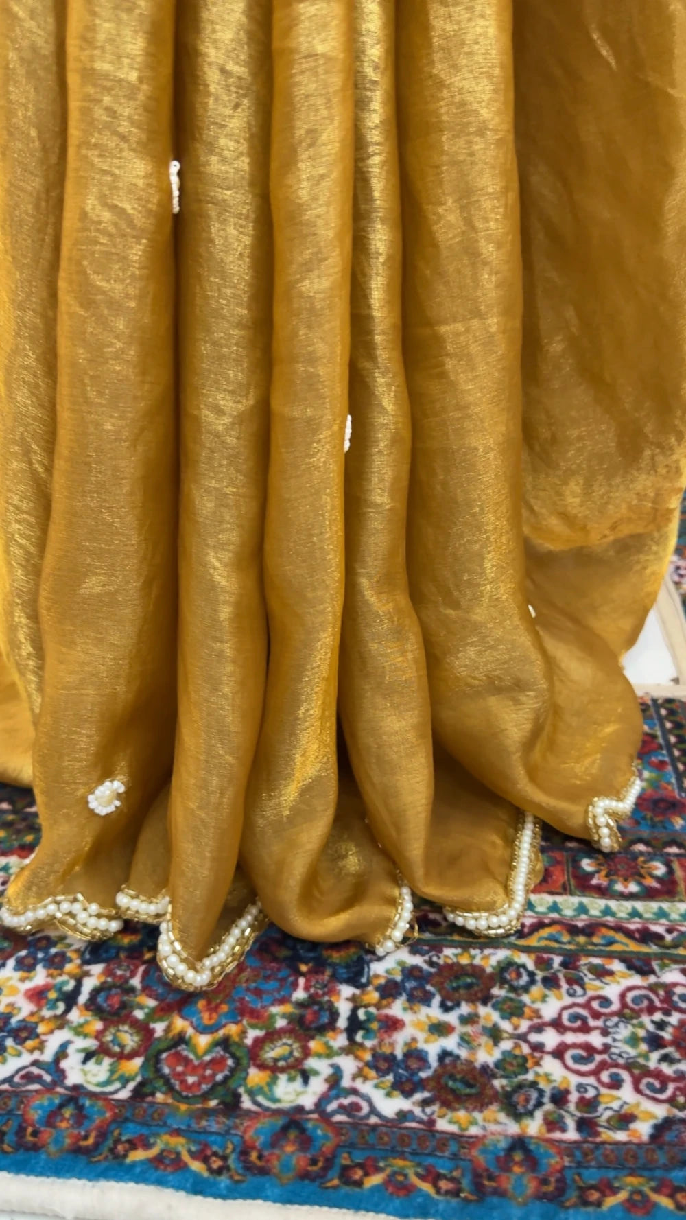 Exclusive Golden Peacock Saree – Pure Soft Space Silk with Handwork & Pearl Pallu