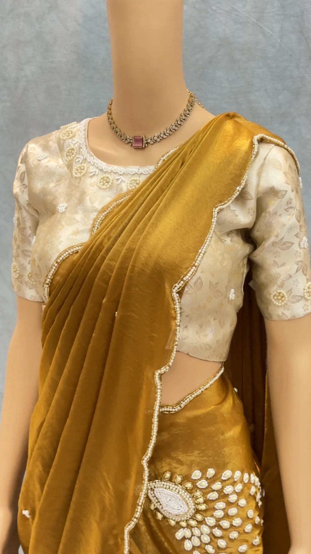 Exclusive Golden Peacock Saree – Pure Soft Space Silk with Handwork & Pearl Pallu