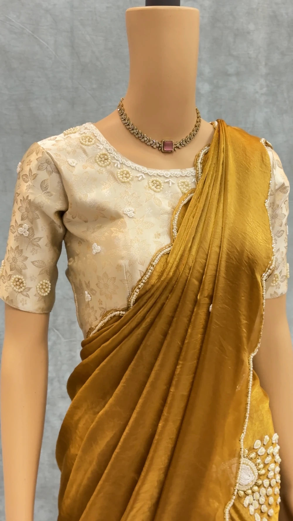 Exclusive Golden Peacock Saree – Pure Soft Space Silk with Handwork & Pearl Pallu