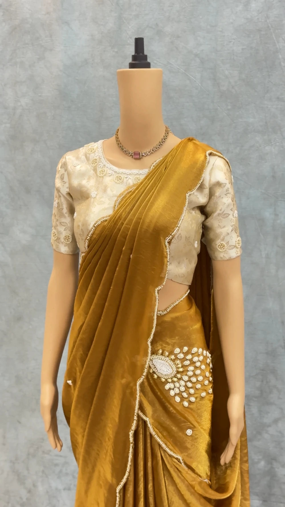 Exclusive Golden Peacock Saree – Pure Soft Space Silk with Handwork & Pearl Pallu