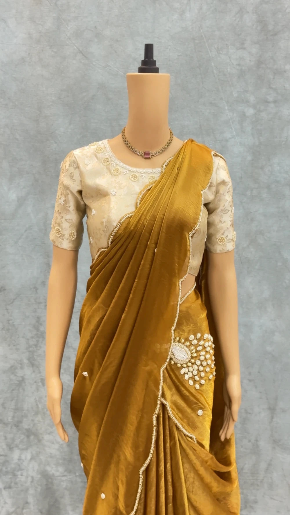 Exclusive Golden Peacock Saree – Pure Soft Space Silk with Handwork & Pearl Pallu