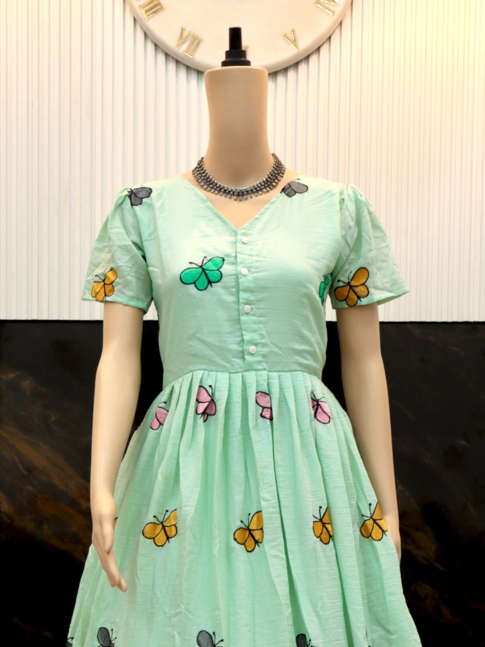 Beautiful Butterfly Maxi Dress in Sea Green & Pink Colors - By Swaya World