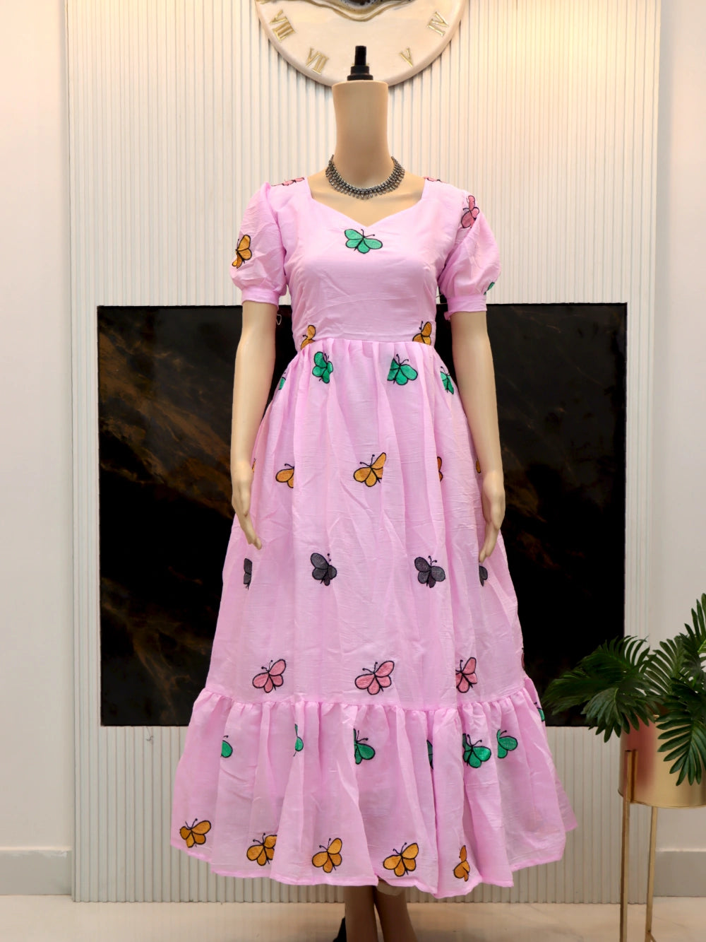 Beautiful Butterfly Maxi Dress in Sea Green & Pink Colors - By Swaya World