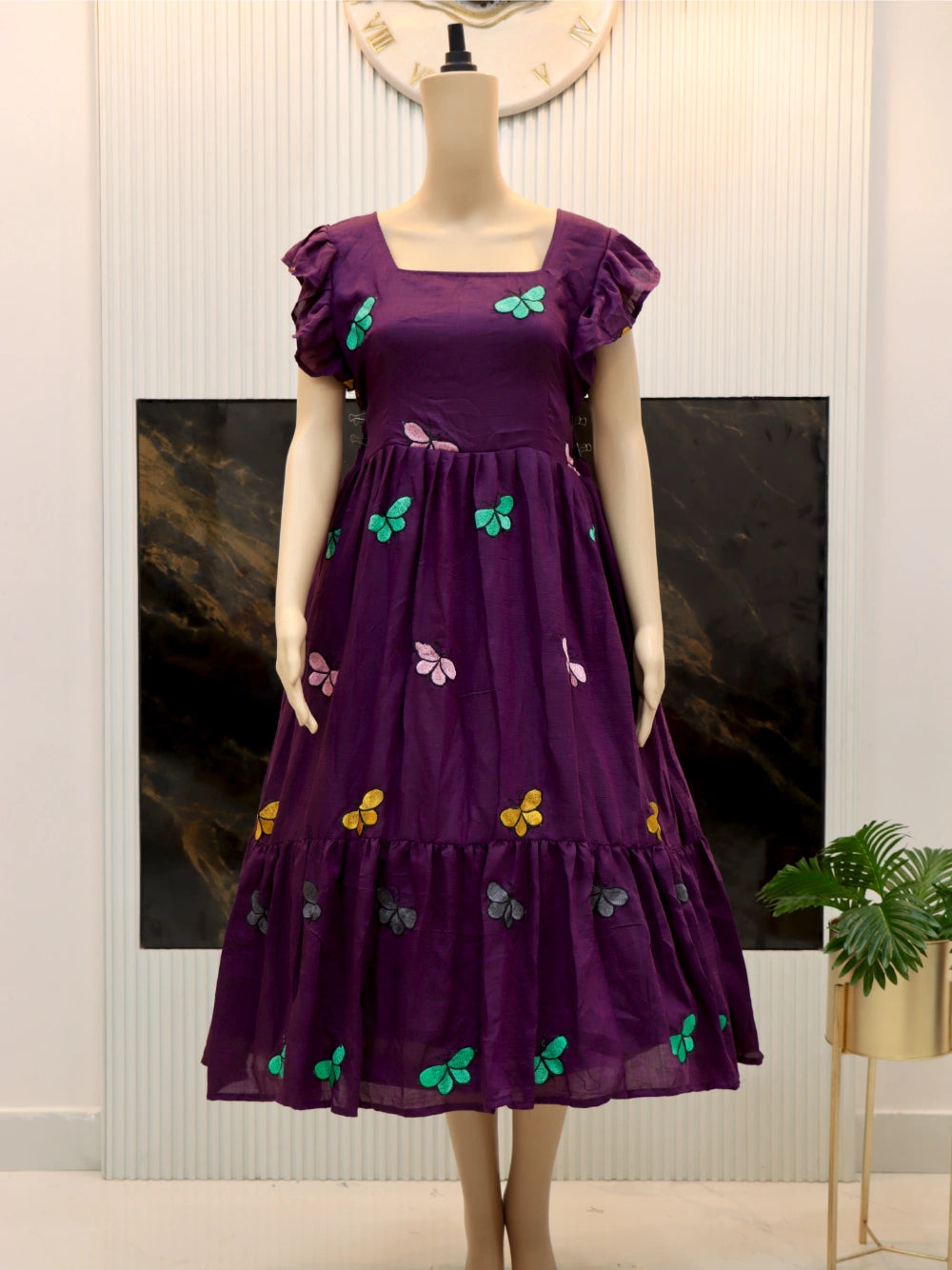 Butterfly Anarkali Gown in Lavender, Magenta, Black, and Yellow - Superhit Design (Sizes S to 3XL) - By Swaya World