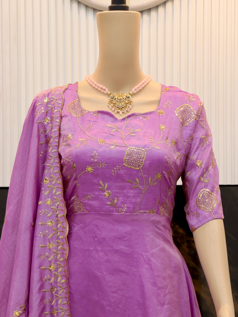 Super Hit Designer Zari & Sequence Work Tissue Silk Gown with Cut Work Dupatta in Purple, Maroon, and Orange (Sizes M to XXL) - By Swaya World